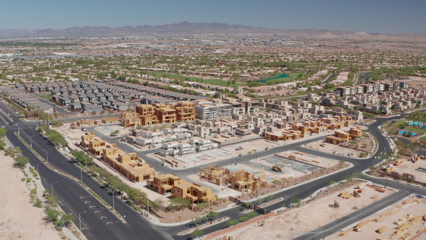 Aerial shot of upper class residential neighborhood, homes in Las Vegas Nevada | Shutterstock HD Video #1092093757