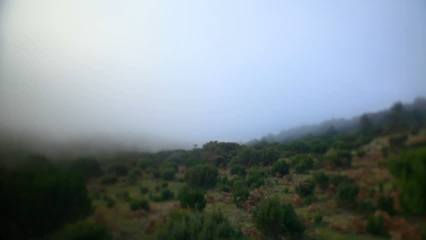 Misty mountain landscape and moving smoke 