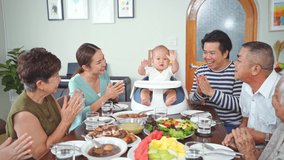 Happy asian family enjoy having lunch, dinner together at home - Powered by Shutterstock - Get 15% off with code: PIKWIZARD15