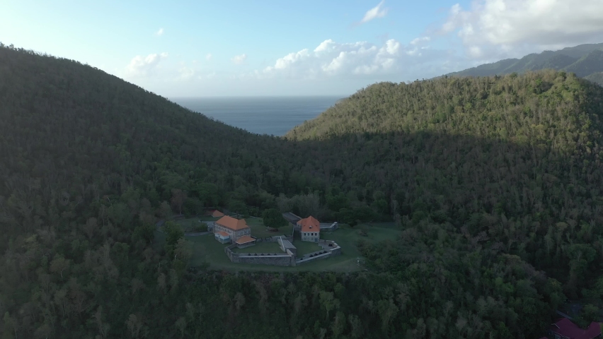 Aerial footage of Fort Shirley in Cabrits National Park on the northern island of Dominica