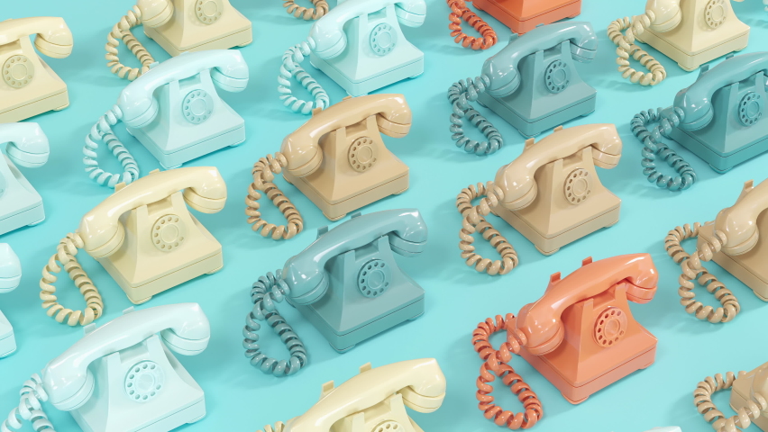  Multicolored. An old style Rotary Phone animation on a blue background. 3D animation. 4K