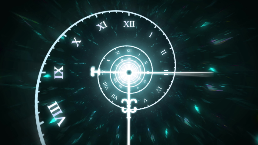 Dark Cyan Mystical Spiral Time Clock Animation with Roman Numerals Royalty-Free Stock Footage #1092124175