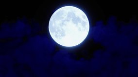 Night with Full Moon - Beautiful footage wallpaper with the Night Landscape in dark blue color. Sky panorama with Stars and Clouds and copy space.