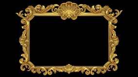 Baroque, golden, antique, rectangular picture or mirror frame, richly decorated, rococo ornaments, 3D looping animation with alpha matte. Front view, gently moving lights and reflections. - Powered by Shutterstock - Get 15% off with code: PIKWIZARD15