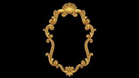 Royal Rococo or Baroque style gold vertical shaped mirror or picture frame with carved filigree ornaments. richly decorated 3D looping animation with alpha matte. Gently moving lights and reflections. - Powered by Shutterstock - Get 15% off with code: PIKWIZARD15