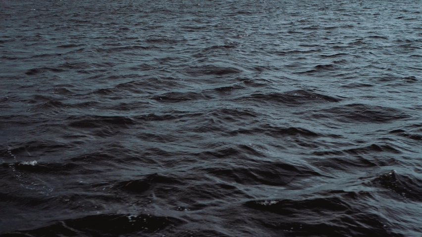 Dark blue ocean or sea water. Small waves create foam. Screensaver