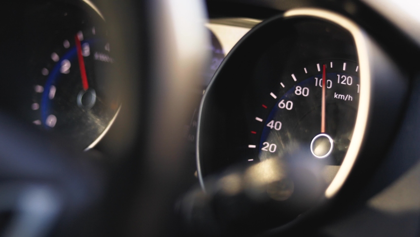 analog car speedometer close-up while driving Royalty-Free Stock Footage #1092153979