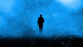 Artistic walking on digital cyberspace road with animated business info graphics. Futuristic artificial intelligence background.  - Powered by Shutterstock - Get 15% off with code: PIKWIZARD15