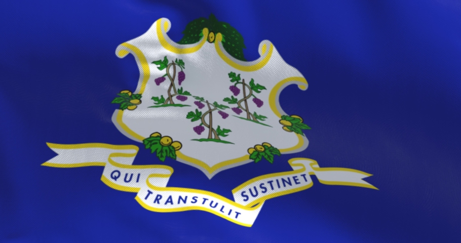 Fabric background with the flag of Connecticut waving. Connecticut is the southernmost state in the New England region of the United States. Democracy and independence. Seamless loop in slow motion
