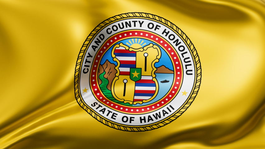 Honolulu city of United State flag waving in the wind. Looped video background