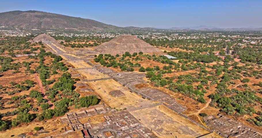 Teotihuacan Mexico Aerial v9 drone fly around avenue of the dead and flyover the pyramid of the sun capturing the spectacular view of archaeological site - Shot with Mavic 3 Cine - December 2021