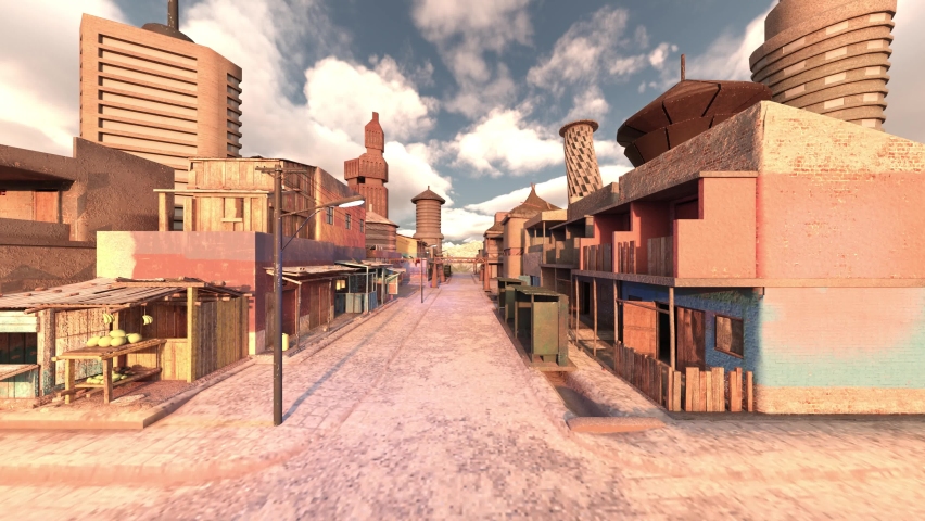 3D rendering of the street with modern buildings