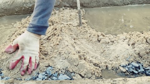 Construction Worker Mixes Concrete Container Using Stock Footage Video ...