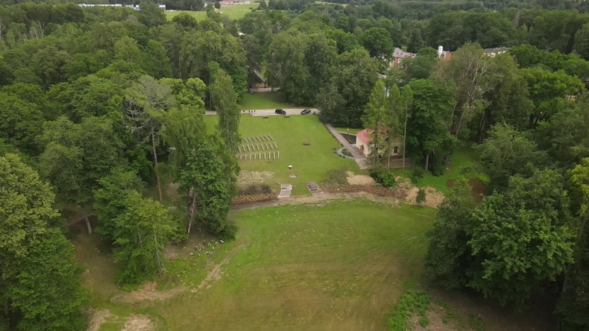 Nature views from a drone. A small town from a bird