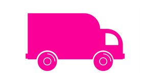 Animated icon of delivery car. pink truck rides. Concept of delivery, moving, logistic, trucking, shipping. Looped video. Vector illustration isolated on white background.
