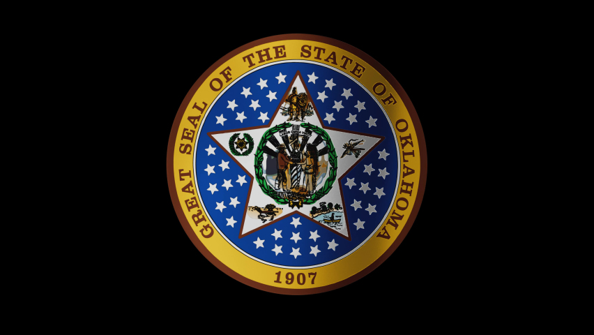 Oklahoma US state seal rotating emblem, insignia cycle looped video with separate 