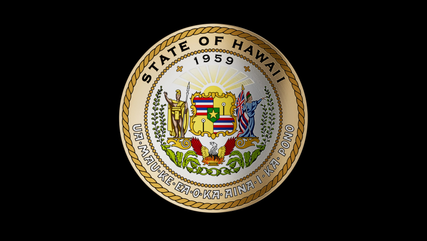 Hawaii US state seal rotating emblem, insignia cycle looped video with separate 