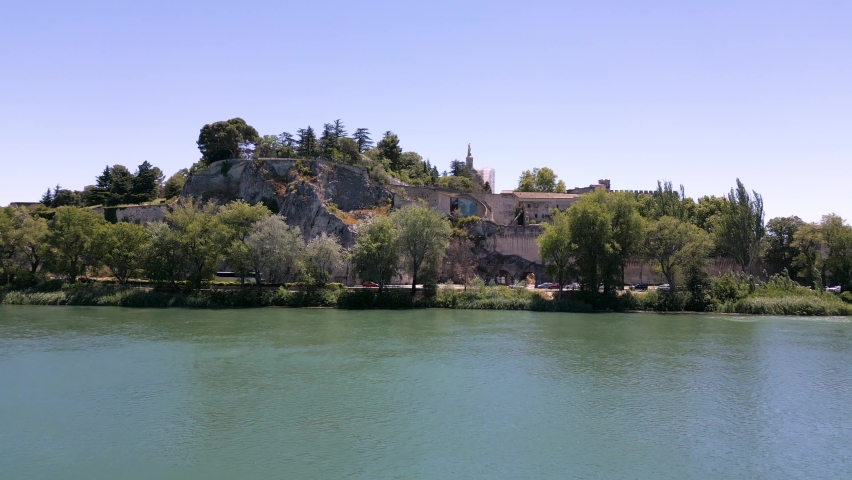 Aerial view of "Rocher des Doms" (Doms Rock) hill and gardens in Avignon, France