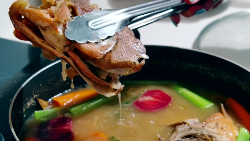 Fish soup with vegetables. Healthy food, fish soup with carrot, Gefilte fish