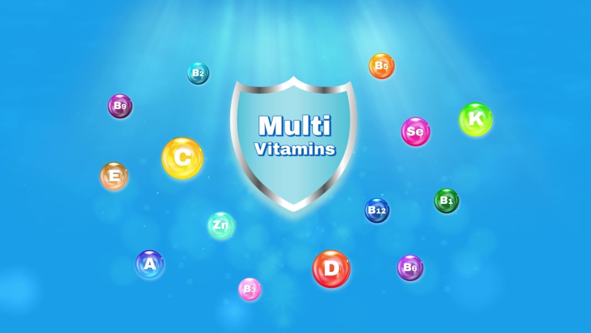 Essential vitamin and mineral complex on Blue Background Royalty-Free Stock Footage #1092242295