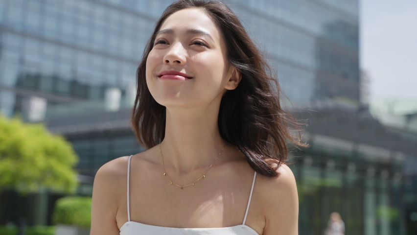 Charming young asian woman walking in the summer city slow motion | Shutterstock HD Video #1092246737