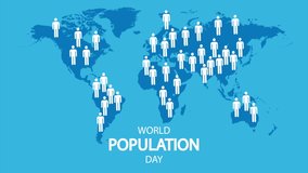 World population day world map and people, art video illustration.