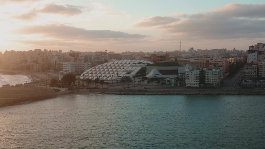 Drone footage of the Bibliotheca Alexandrina, Library of Alexandria