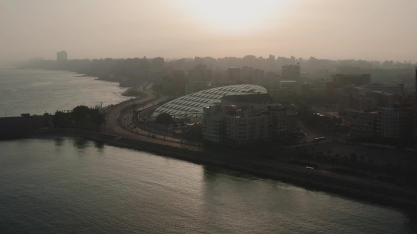 Drone footage of the Bibliotheca Alexandrina, Library of Alexandria
