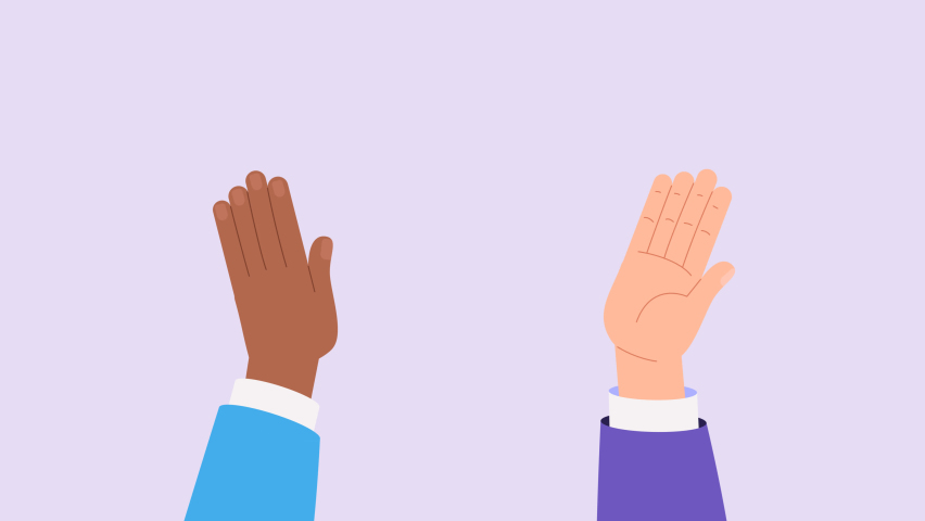 High five hands animation. Celebration of great business work achievement concept, help, teamwork. Success and cooperation. Friends, team and colleagues. Cartoon style stock video