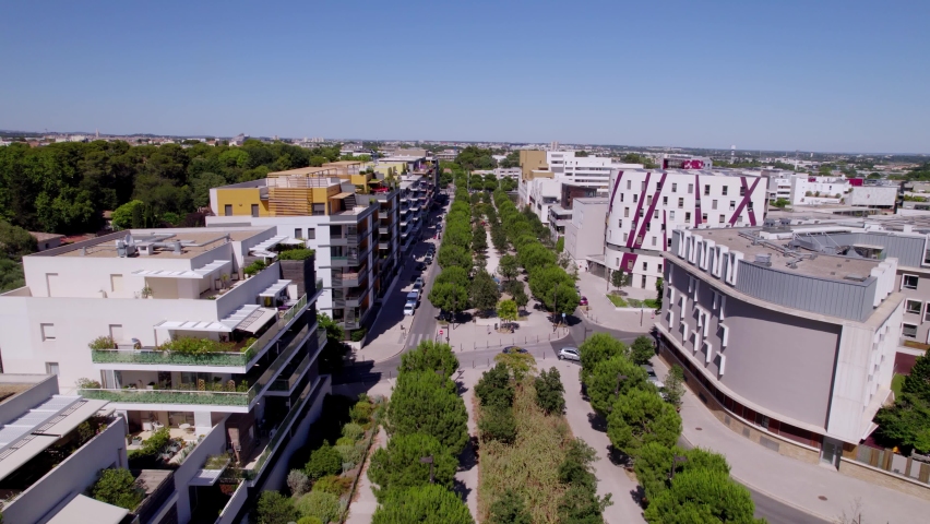 Drone shot of modern apartments in the south of France.