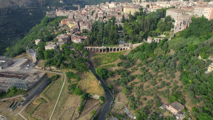 4K Aerial of Tivoli, outside of Rome, Italy.