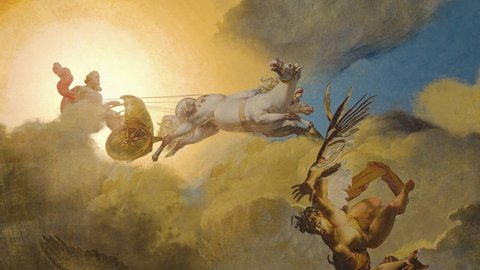 The sun or the fall of Icarus, ceiling painting in the Louvre, artist Merry-Joseph Blondel 1819. Animation. art history. animated picture art - Βίντεο στοκ
