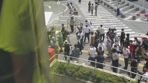 Nara , Japan - 07 09 2022: Shinzo Abe Assassinated in Nara, Crowd of Japanese People Gathering