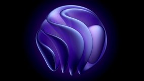3d video animation of surreal mystic alien ball or sphere sculpture in curve wavy organic lines forms in deformation process in translucent matte plastic material in dark neon purple color on black