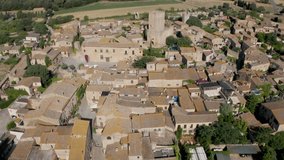Aerial drone video footage. Vacation in Spain. Peratallada is a town in the municipality of Forallac, in the county of Baix Empordà, in Catalonia. top view from above