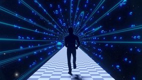 Man running on a path in the stars and spheres. 3D Illustration - Powered by Shutterstock - Get 15% off with code: PIKWIZARD15