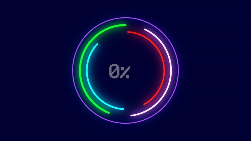 Loading Bar Circle animation, Loading neon circles icon on background video, Numerical counting from 0 to 100%, Buffering circle loading bar on blue screen, Circular progress bar with bright neon, Royalty-Free Stock Footage #1092309663
