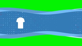 Animation of blue banner waves movement with white t-shirt symbol on the left. On the background there are small white shapes. Seamless looped 4k animation on chroma key background