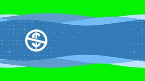 Animation of blue banner waves movement with white no dollar symbol on the left. On the background there are small white shapes. Seamless looped 4k animation on chroma key background