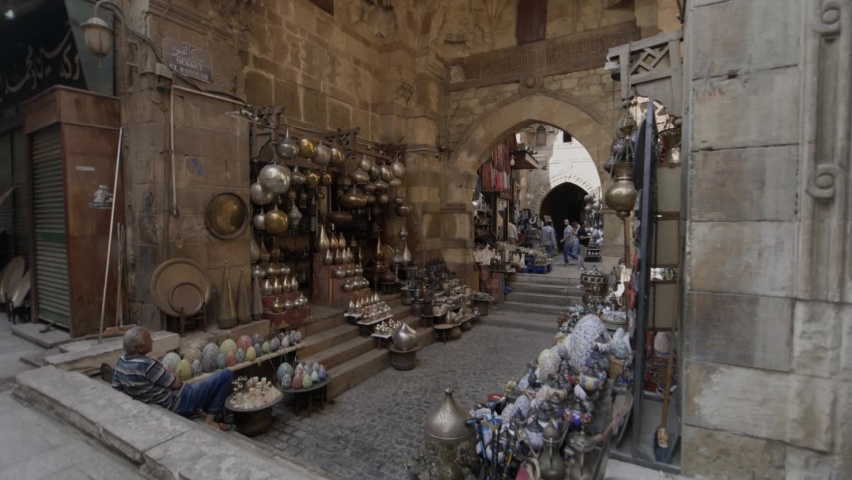 Old Cairo and Khan elkhalili Streets with Egyptian Patterns and souvenirs Royalty-Free Stock Footage #1092338173