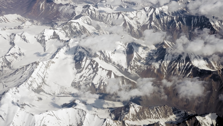 Fly Over Snow-capped Mountains in Ladakh India - Aerial shot