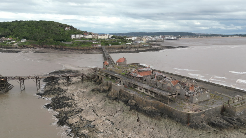The Abandoned Remains of Birnbeck Pier in Weston Super Mare Royalty-Free Stock Footage #1092360613