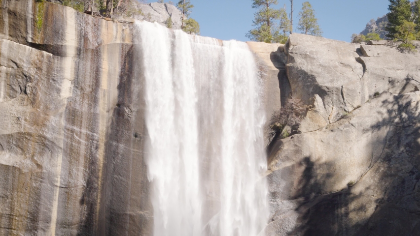 Looking up at the amazing Vernal Falls at Yosemite National Park in California.