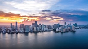 Downtown Miami sunset aerial footage 
