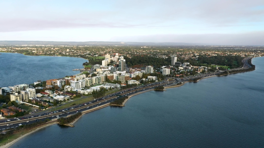 Drone footage of Perth from the Swan River.