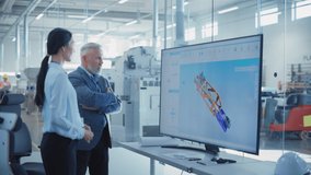 Factory Office Meeting: Engineer Talking with Industrial Parts Supplier About a Business Venture and Collaboration on Next Generation Hydraulics Mechanism for Heavy Industry Equipment. - Powered by Shutterstock - Get 15% off with code: PIKWIZARD15