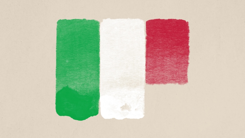 Italy flag, watercolor brush strokes on the sheet of paper.