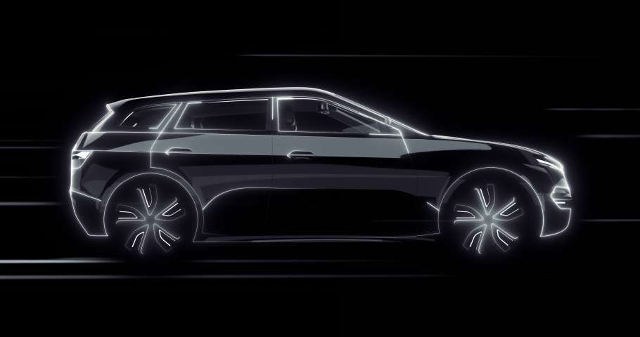 Lighted concept of modern black SUV car from the side view. White line motion in 4K animation of own designed generic non existing car. | Shutterstock HD Video #1092388317