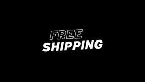 free shipping animation text in white colour, animation text of free shipping g for e commerce store ads, text of free shopping animation video on black background