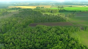 Beautiful rural wooded land for farming and hunting, aerial view.
